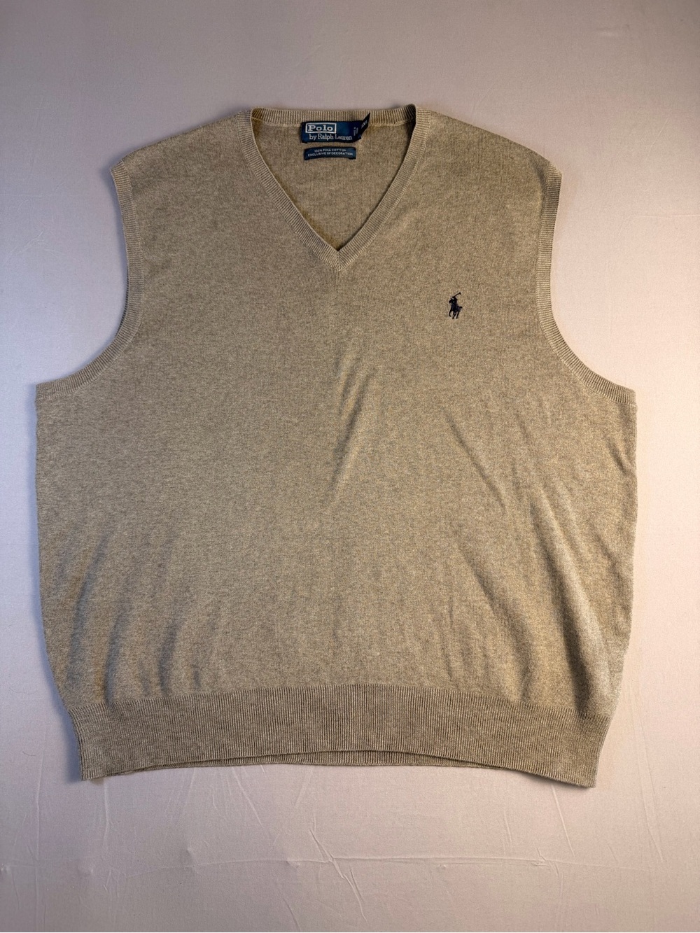 Ralph Lauren V-Neck Sweater Vest in Gray w/ Navy Pony Size XXL 100% Pima Cotton